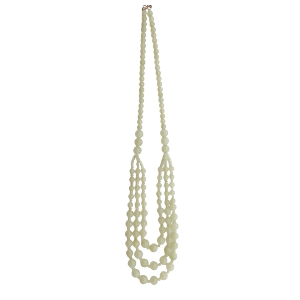 Vintage Celadon Jade Beaded 3 Strand Light Green Necklace 30"